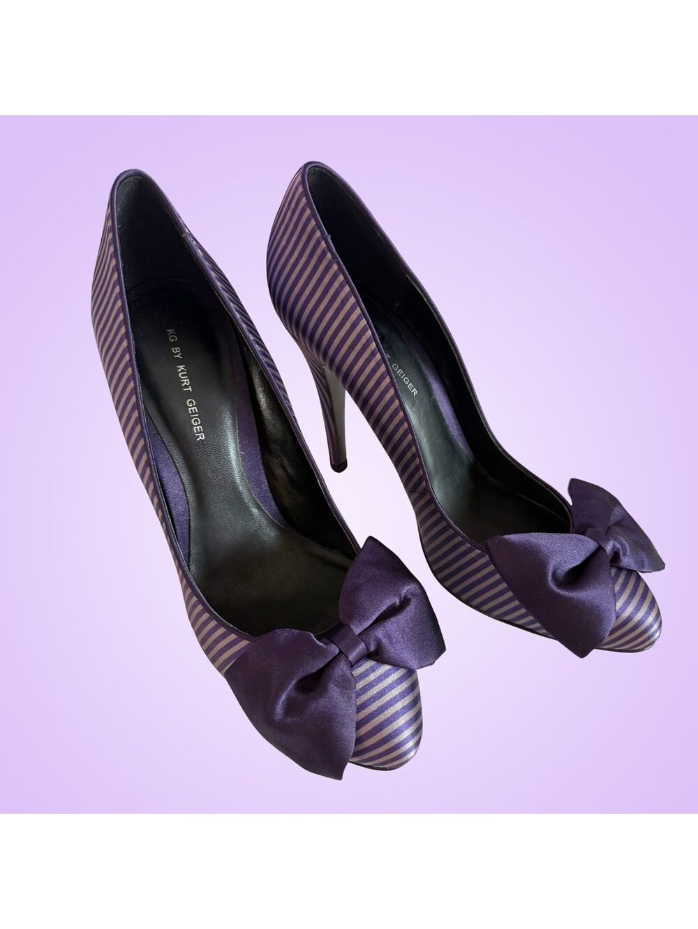 New KG by Kurt Geiger Dancer Purple Stripe Satin Bow Peep Toe Heels EU Size 40